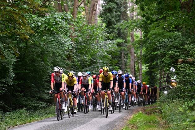 Dwars door het Hageland 2025 Cycling Race DIEST, BELGIUM - JUNE 14 : Peloton during the 13th edition of Dwars door het Hageland an UCI ProSeries 1.Pro one day cycling road race for Men Elite of 180 km with start in Aarschot and finish in Diest on June 14, 2025 in Diest, Belgium, 14 06 2025 ( Motordriver Stephan Boone - Diest Belgium  Copyright: xTomasxSiskx