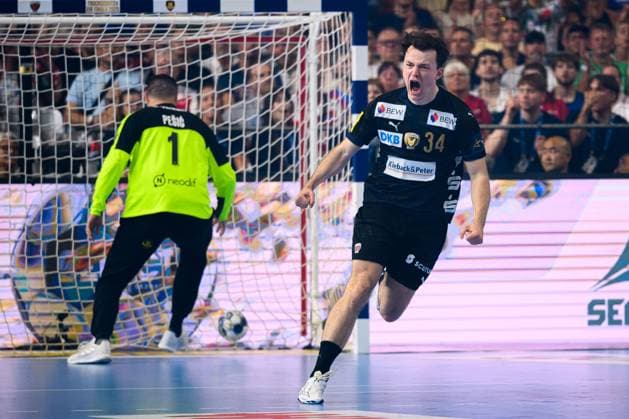 Cologne, Germany Handball EHF CL Final 4 Semi-Final Fuechse Berlin HBC Nantes Hakun West av Teigum Berlin Jubel Freude Emotion Torjubel Torschuetze Torschütze Koeln Lanxess Arena Nordrhein Westfalen Germany