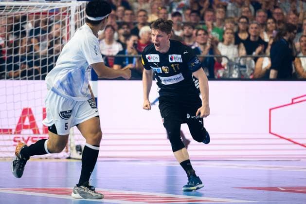 Cologne, Germany Handball EHF CL Final 4 Semi-Final Fuechse Berlin HBC Nantes Nils Lichtlein Berlin Jubel Freude Emotion Torjubel Torschuetze Torschütze Koeln Lanxess Arena Nordrhein Westfalen Germany