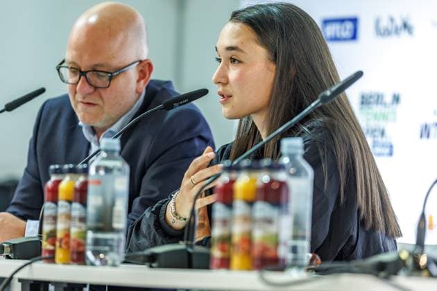 Berlin, 14 06 25, Tennis ecotrans Ladies Open Berlin at Steffi Graf Stadium Opening press conference for the draw for the main draw, BERLIN TENNIS OPEN by HYLO Eva Lys speaks to the press Berlin Tennis Open by HYLO 2025