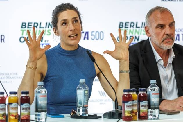 Berlin, 14 06 25, Tennis ecotrans Ladies Open Berlin at Steffi Graf Stadium Opening press conference for the draw for the main draw, BERLIN TENNIS OPEN by HYLO Andrea Petkovic speaks to the press Berlin Tennis Open by HYLO 2025
