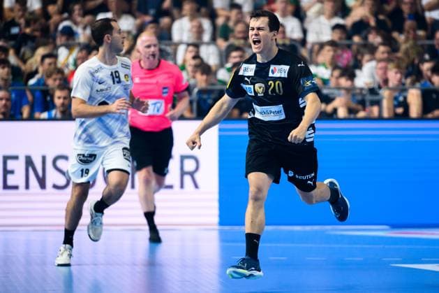 Cologne, Germany Handball EHF CL Final 4 Semi-Final Fuechse Berlin HBC Nantes Tim Freihöfer Freihoefer Berlin Jubel Freude Emotion Torjubel Torschuetze Torschütze Koeln Lanxess Arena Nordrhein Westfalen Germany