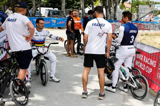 COUPE DU MONDE DE BMX 2025 MANCHE 1 PHOTOPQR LE DAUPHINE Christophe AGOSTINIS ; Sarrians ; 14 06 2025 ; Sarrians le 14 juin 2025. Coupe du Monde de BMX 2025. Manche 1.. Elite homme. Sylvain André et Joris Daudet . Photo Christophe Agostinis Le Dauphiné Libéré BMX WORLD CUP EVENT IN SARRIANS FRANCE JUNE 14TH 2025 Sarrians Vaucluse Provence-Alpes-Côte d Azur France  Copyright: xPHOTOPQR LExDAUPHINE MAXPPPxChristophexAGOSTINISx 20250614JDL0079 20250614JDL0079