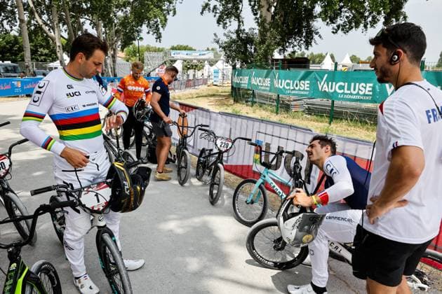 COUPE DU MONDE DE BMX 2025 MANCHE 1 PHOTOPQR LE DAUPHINE Christophe AGOSTINIS ; Sarrians ; 14 06 2025 ; Sarrians le 14 juin 2025. Coupe du Monde de BMX 2025. Manche 1.. Elite homme. Sylvain André et Joris Daudet . Photo Christophe Agostinis Le Dauphiné Libéré BMX WORLD CUP EVENT IN SARRIANS FRANCE JUNE 14TH 2025 Sarrians Vaucluse Provence-Alpes-Côte d Azur France  Copyright: xPHOTOPQR LExDAUPHINE MAXPPPxChristophexAGOSTINISx 20250614JDL0020 20250614JDL0020