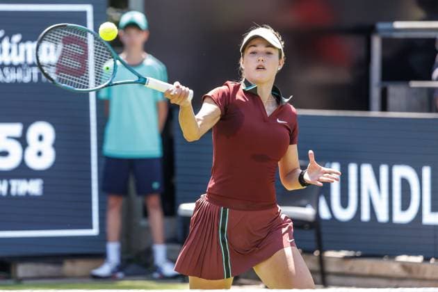 Berlin, 14 06 25, Tennis ecotrans Ladies Open Berlin at Steffi Graf Stadium Ladies, Singles, Kalinskaya Russia Seidel Germany Anna Kalinskaya Russia returns a ball Berlin Tennis Open by HYLO 2025