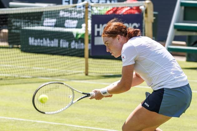 Berlin, 14 06 25, Tennis ecotrans Ladies Open Berlin at Steffi Graf Stadium Ladies, Singles, Kalinskaya Russia Seidel Germany Ella Seidel Germany returns a ball Berlin Tennis Open by HYLO 2025