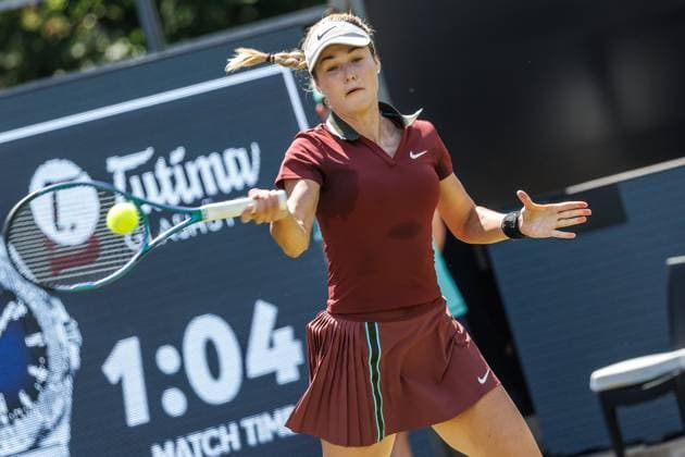 Berlin, 14 06 25, Tennis ecotrans Ladies Open Berlin at Steffi Graf Stadium Ladies, Singles, Kalinskaya Russia Seidel Germany Anna Kalinskaya Russia returns a ball Berlin Tennis Open by HYLO 2025