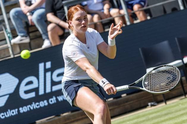 Berlin, 14 06 25, Tennis ecotrans Ladies Open Berlin at Steffi Graf Stadium Ladies, Singles, Kalinskaya Russia Seidel Germany Ella Seidel Germany returns a ball Berlin Tennis Open by HYLO 2025