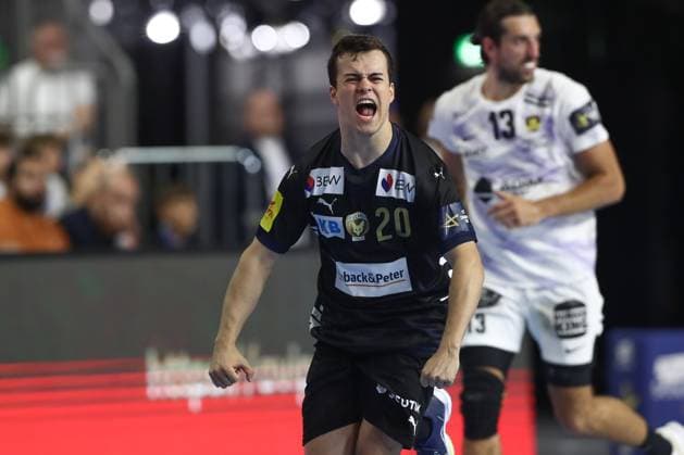 14 06 2025, xtgx, handball, EHF Champions League semi-final 1, Füchse Berlin HBC Nantes v l Tim Freihoefer Freihöfer, Berlin, 20 jubilation, goal celebration, jubelt ueber das Tor, celebrate the goal, celebration Koeln