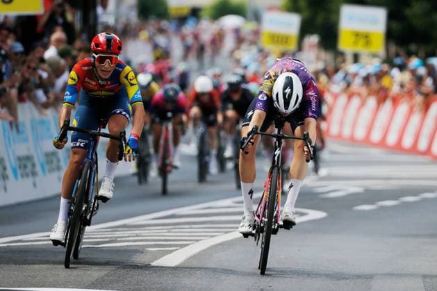 TDS Women Winner Elisa Balsamo ITA Team Lidl Trek 14 06 2025 Sursee, SWITZERLAND, Tour de Suisse Women 3 Stage Sursee Kuessnacht Winner Elisa Balsamo ITA Team Lidl Trek Right Mischa Bredewold NED Team SD Worx Protime