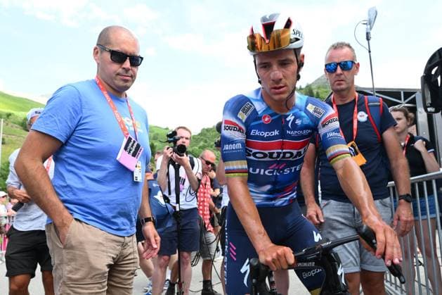 Criterium du Dauphine 2025 Stage 7 VALMEINIER 1800, FRANCE - JUNE 14 : Evenepoel Remco (BEL) of Soudal - Quick Step during stage 7 of the 77th edition of Criterium du Dauphine Libere an UCI World Tour 2.UWT cycling road race stage for Men Elite of 131.6 km with start in Grand-Aigueblanche and finish in Valmeinier 1800 on June 14, 2025 in Valmeinier 1800, France, 14 06 2025 ( Motordriver Kenny Verfaillie - Valmeinier 1800 France  Copyright: xVincentxKalutx