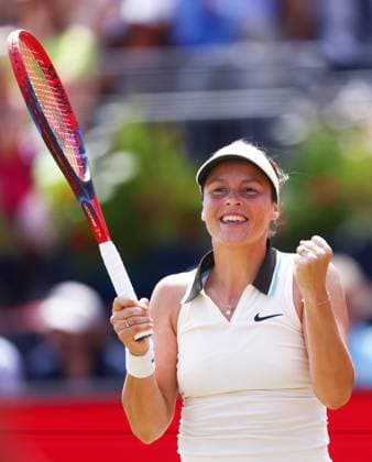 HSBC Tennis Championships, Day Six, Semi Finals, Queens Club, London, UK - 14 Jun 2025 Tatjana Maria (GER) celebrates reaching the final with a win against Madison Keys in the 2025 HSBC Championships at Queens Club London Queens Club London GBR, UK NEWSPAPERS OUT Copyright: xMarkxGreenwoodx