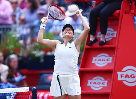 HSBC Tennis Championships, Day Six, Semi Finals, Queens Club, London, UK - 14 Jun 2025 Tatjana Maria (GER) celebrates reaching the final with a win against Madison Keys in the 2025 HSBC Championships at Queens Club London Queens Club London GBR, UK NEWSPAPERS OUT Copyright: xMarkxGreenwoodx