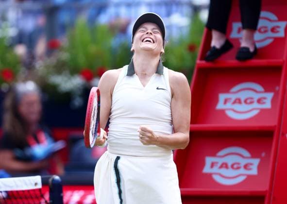 HSBC Tennis Championships, Day Six, Semi Finals, Queens Club, London, UK - 14 Jun 2025 Tatjana Maria (GER) celebrates reaching the final with a win against Madison Keys in the 2025 HSBC Championships at Queens Club London Queens Club London GBR, UK NEWSPAPERS OUT Copyright: xMarkxGreenwoodx