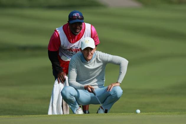 Meijer LPGA, Golf Damen Classic BELMONT, MICHIGAN-JUNE 14: Dewi Weber of the Netherlands lines up her putt on the second green during the third round of the Meijer LPGA Classic for Simply Give golf tournament at Blythefield Country Club in Belmont, MI, USA Saturday, June 14, 2025. Belmont Michigan United States  Copyright: xJorgexLemusx originalFilename:lemus-meijerlp250614_npnag.jpg