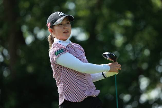 Meijer LPGA, Golf Damen Classic BELMONT, MICHIGAN-JUNE 14: Yuri Yoshida of Japan plays her tee shot on the 10th hole during the third round of the Meijer LPGA Classic for Simply Give golf tournament at Blythefield Country Club in Belmont, MI, USA Saturday, June 14, 2025. Belmont Michigan United States  Copyright: xJorgexLemusx originalFilename:lemus-meijerlp250614_np8PX.jpg