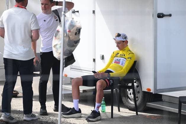 Criterium du Dauphine 2025 Stage 7 VALMEINIER 1800, FRANCE - JUNE 14 : Pogacar Tadej (SLO) of UAE Team Emirates - XRG in front of the antidoping control truck during stage 7 of the 77th edition of Criterium du Dauphine Libere an UCI World Tour 2.UWT cycling road race stage for Men Elite of 131.6 km with start in Grand-Aigueblanche and finish in Valmeinier 1800 on June 14, 2025 in Valmeinier 1800, France, 14 06 2025 ( Motordriver Kenny Verfaillie - Valmeinier 1800 France  Copyright: xVincentxKalutx