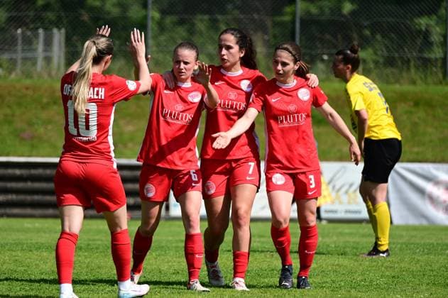 14 06 2025 xkhx Bad Hersfeld Womens Hesse Cup final SF BG MArburg Kickers Offenbach Goal celebration after the 1-0 goal by Aline Czaplicki 6, OFC Women