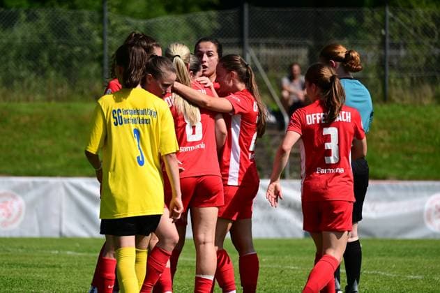 14 06 2025 xkhx Bad Hersfeld Womens Hesse Cup final SF BG MArburg Kickers Offenbach Goal celebration after the 1-0 goal by Aline Czaplicki 6, OFC Women