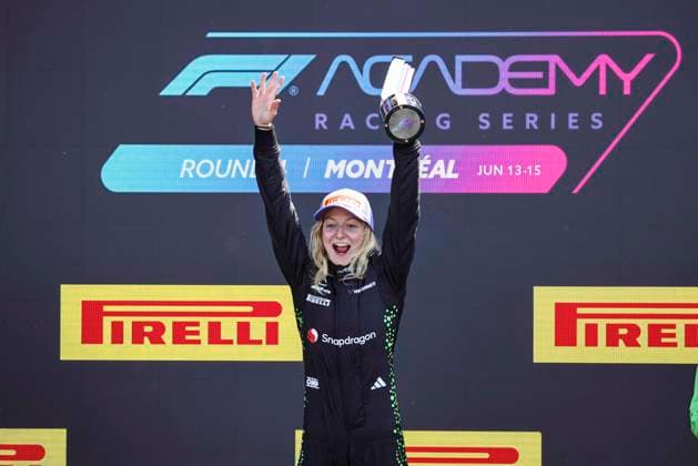 AUTO - F1 ACADEMY 2025 - MONTREAL PIN Doriane (fra), Prema Racing, Supporter by Mercedes, Tatuus F4-T421, portrait podium during the 4th round of the 2025 F1 Academy Championship from June 14 to 16, 2025 on the Circuit Gilles Villeneuve, in MontrÃ al, Canada - MontrÃ alCanada  Copyright: xXavixBonillax