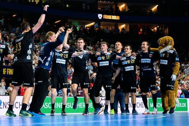 Cologne, Germany Handball EHF CL Final 4 semi-final Fuechse Berlin HBC Nantes the team of Berlin final cheer final cheer emotion joy Cologne Lanxess Arena North Rhine Westphalia Germany