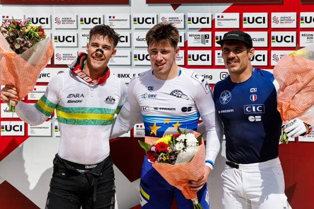 COUPE DU MONDE DE BMX 2025 MANCHE 1 PHOTOPQR LE DAUPHINE Christophe AGOSTINIS ; Sarrians ; 14 06 2025 ; Sarrians le 14 juin 2025. Coupe du Monde de BMX 2025. Manche 1. Finales et podiums. Elite Arthur Pilar vainqueur devant Isaac Kenedy et Sylvain André.. Photo Christophe Agostinis Le Dauphiné Libéré BMX WORLD CUP EVENT IN SARRIANS FRANCE JUNE 14TH 2025 Sarrians Vaucluse Provence-Alpes-Côte d Azur France  Copyright: xPHOTOPQR LExDAUPHINE MAXPPPxChristophexAGOSTINISx 20250614JDL0817 20250614JDL0817