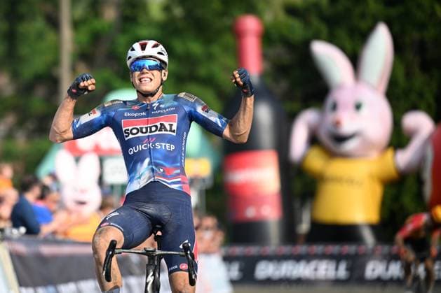Dwars door het Hageland 2025 Cycling Race DIEST, BELGIUM - JUNE 14 : Magnaldi Erica (ITA) of UAE Team ADQ wins the 13th edition of Dwars door het Hageland an UCI ProSeries 1.Pro one day cycling road race for Men Elite of 180 km with start in Aarschot and finish in Diest on June 14, 2025 in Diest, Belgium, 14 06 2025 ( Motordriver Stephan Boone - Diest Belgium  Copyright: xTomasxSiskx