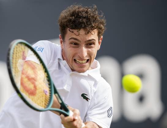 DEN BOSCH - Ugo Humbert (FRA) in his match against Gabriel Diallo (CAN) during the semifinals of the Libema Open. The tennis tournament takes place at the Autotron in Rosmalen. ANP SANDER KONING xVIxANPxSportx xxANPxIVx 529896552 originalFilename: 529896552.jpg