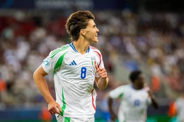 SLOVAKIA U21, U 21 - ITALY U21 Cesare Casadei of Italy celebrates a goal during the UEFA European Under-21 Championship 2025 Group A football match between Slovakia U21 and Italy U21. Stadium City Arena, Trnava, Slovakia, June 14, 2025. Photo by Branislav Racko Copyright: xx 080A1753