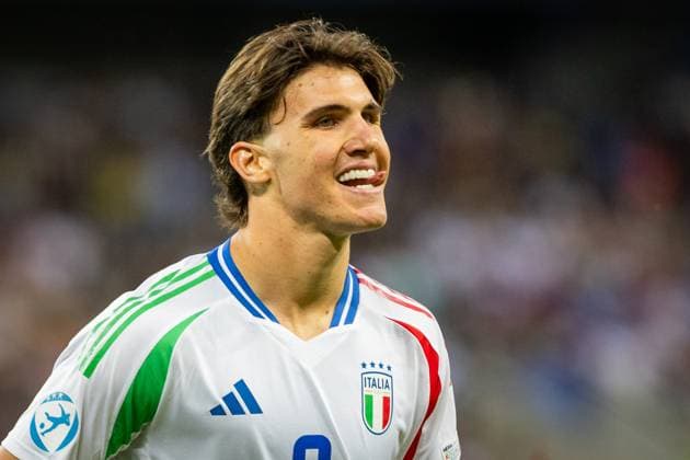 SLOVAKIA U21, U 21 - ITALY U21 Cesare Casadei of Italy celebrates a goal during the UEFA European Under-21 Championship 2025 Group A football match between Slovakia U21 and Italy U21. Stadium City Arena, Trnava, Slovakia, June 14, 2025. Photo by Branislav Racko Copyright: xx 080A1762