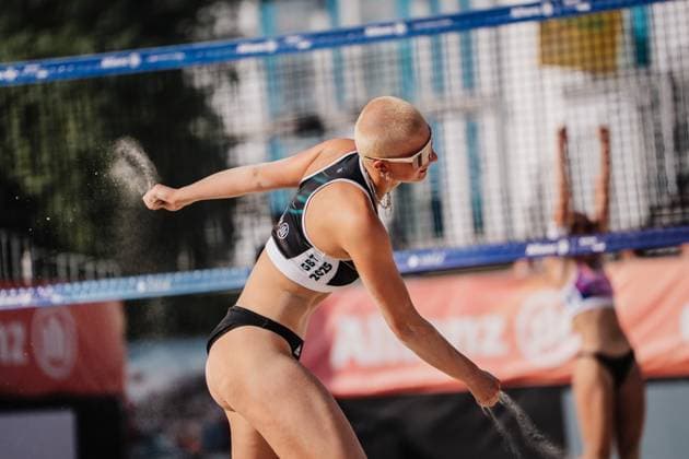 Beach volleyball women Allianz German Beach Tour 2025 Tourstop Bremen 14 06 2025 Mareet Maidhof annoys Bremen Waterfront Bremen Germany