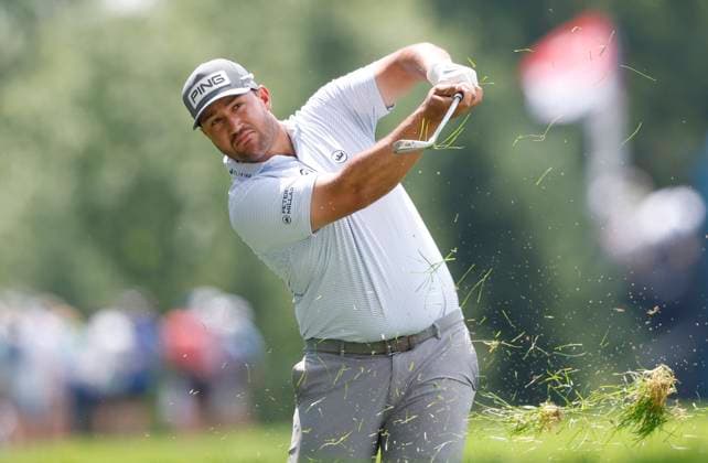 Thriston Lawrence of South Africa hits his second shot on the 1st hole during the third round of the 125th U.S. Open Golf Championship at Oakmont Country Club in Oakmont, Pennsylvania on Saturiday, June 14, 2025.  PIT20250614608 JOHNxANGELILLO