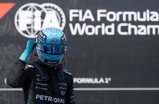 June 14, 2025, Montreal, Qc, CANADA: Mercedes driver George Russell, of the United Kingdom, celebrates after taking the pole in the qualifying session at the Canadian Grand Prix Saturday, June 14, 2025 in Montreal. Canada News - June 14, 2025  - ZUMAc35_ 20250614_zaf_c35_107 Copyright: xChristinnexMuschix
