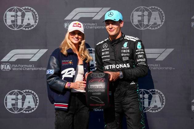 F1 - CANADIAN GRAND PRIX 2025 RUSSELL George (gbr), Mercedes AMG F1 Team W16, portrait, celebrating his pole position during the Formula 1 Pirelli Grand Prix du Canada 2025, 10th round of the 2025 FIA Formula One World Championship, WM, Weltmeisterschaft from June 14 to 16, 2025 on the Circuit Gilles Villeneuve, in MontrÃ al, Canada - MontrÃ alCanada  Copyright: xEricxAlonsox