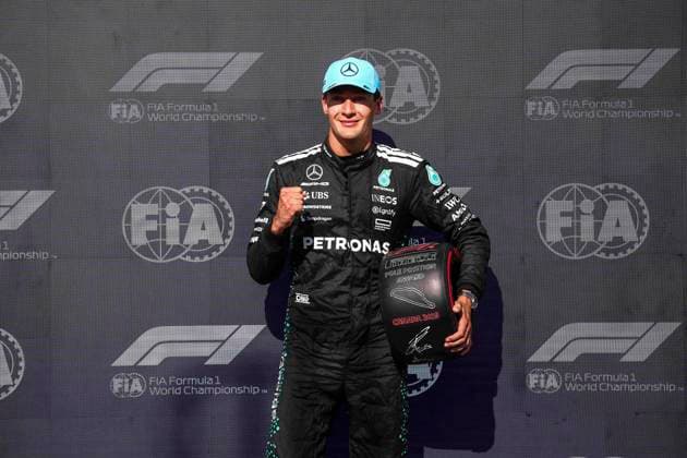 F1 - CANADIAN GRAND PRIX 2025 RUSSELL George (gbr), Mercedes AMG F1 Team W16, portrait, celebrating his pole position during the Formula 1 Pirelli Grand Prix du Canada 2025, 10th round of the 2025 FIA Formula One World Championship, WM, Weltmeisterschaft from June 14 to 16, 2025 on the Circuit Gilles Villeneuve, in MontrÃ al, Canada - MontrÃ alCanada  Copyright: xEricxAlonsox