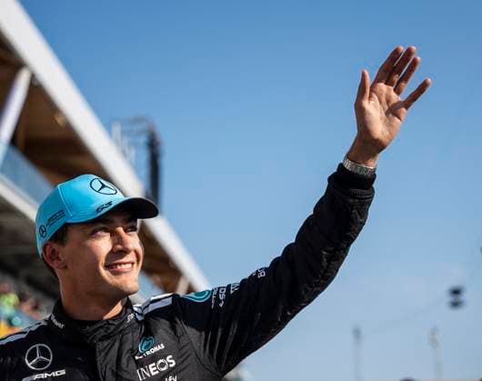 June 14, 2025, Montreal, Qc, CANADA: Mercedes driver George Russell, of the United Kingdom, celebrates after taking pole position in qualifying session at the Canadian Grand Prix in Montreal, Saturday, June 14, 2025. Canada News - June 14, 2025 - ZUMAc35_ 20250614_zaf_c35_114 Copyright: xChristopherxKatsarovx