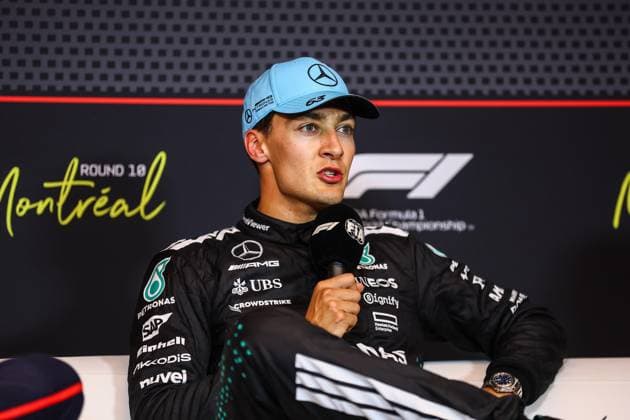 F1 - CANADIAN GRAND PRIX 2025 RUSSELL George (gbr), Mercedes AMG F1 Team W16, portrait press conference, PK, Pressekonferenz during the Formula 1 Pirelli Grand Prix du Canada 2025, 10th round of the 2025 FIA Formula One World Championship, WM, Weltmeisterschaft from June 14 to 16, 2025 on the Circuit Gilles Villeneuve, in Montrà al, Canada - Montrà alCanada Copyright: xEricxAlonsox