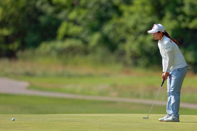 Meijer LPGA, Golf Damen Classic for Simply Give BELMONT, MICHIGAN - JUNE 14: Hye-Jin Choi of the Republic of Korea lines up her putt on the 15th green during the third round of the Meijer LPGA Classic for Simply Give golf tournament at Blythefield Country Club in Belmont, MI, USA Saturday, June 14, 2025. Belmont Michigan United States  Copyright: xAmyxLemusx originalFilename:lemus-meijerlp250614_npdKy.jpg