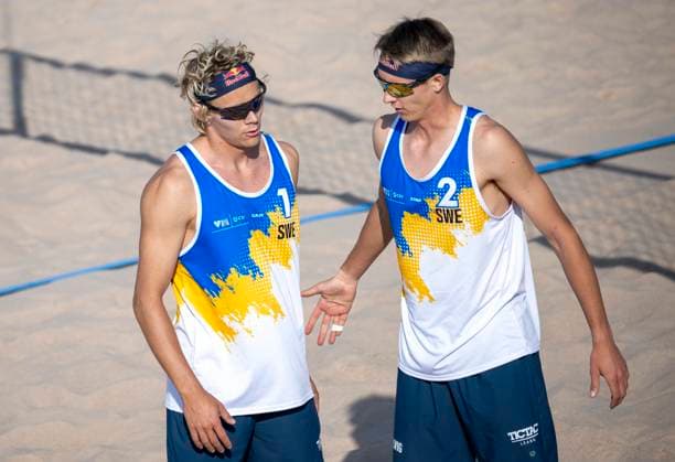 MALMÖ 2025 06 15 David Ahman and Jonatan Hellvig left in Saturdays quarterfinal against the Austrian pair in Petutschnig Trummer at the Beach Pro Tour at Ribban in Malmö Ahman Hellvig won 2 0 in sets MALMÖ SWEDEN x50090x  Copyright: xJohanxNilssonx xTTx BEACH PRO TOUR MALMÖ
