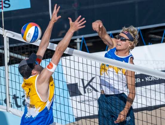 MALMÖ 2025 06 15 David Ahman right and Jonatan Hellvig in Saturdays quarterfinal against the Austrian pair in Petutschnig Trummer at the Beach Pro Tour at Ribban in Malmö Ahman Hellvig won 2 0 in sets MALMÖ SWEDEN x50090x  Copyright: xJohanxNilssonx xTTx BEACH PRO TOUR MALMÖ