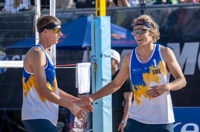 MALMÖ 2025 06 15 David Ahman right and Jonatan Hellvig in Saturdays quarterfinal against the Austrian pair in Petutschnig Trummer at the Beach Pro Tour at Ribban in Malmö Ahman Hellvig won 2 0 in sets MALMÖ SWEDEN x50090x  Copyright: xJohanxNilssonx xTTx BEACH PRO TOUR MALMÖ