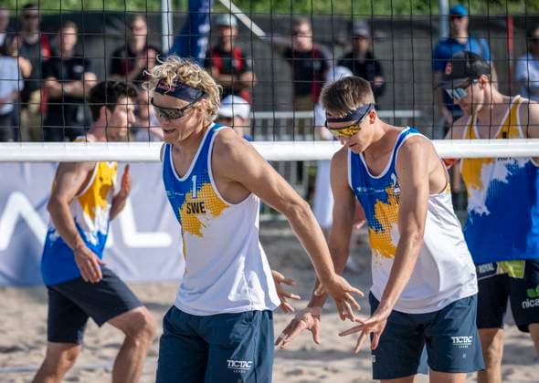 MALMÖ 2025 06 15 David Ahman and Jonatan Hellvig in Saturdays quarterfinal against the Austrian pair in Petutschnig Trummer at the Beach Pro Tour pa Ribban in Malmö Ahman Hellvig won 2 0 in sets MALMÖ SWEDEN x50090x  Copyright: xJohanxNilssonx xTTx BEACH PRO TOUR MALMÖ