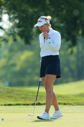 Meijer LPGA, Golf Damen Classic BELMONT, MICHIGAN-JUNE 14: Nanna Koerstz Madsen of Denmark reacts to her putt on the 17th green during the third round of the Meijer LPGA Classic for Simply Give golf tournament at Blythefield Country Club in Belmont, MI, USA Saturday, June 14, 2025. Belmont Michigan United States  Copyright: xJorgexLemusx originalFilename:lemus-meijerlp250614_npL4A.jpg