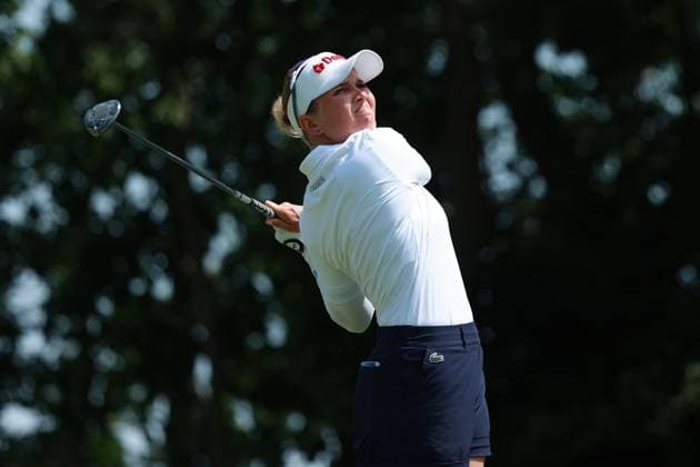 Meijer LPGA, Golf Damen Classic BELMONT, MICHIGAN-JUNE 14: Nanna Koerstz Madsen of Denmark plays her tee shot on the 10th hole during the third round of the Meijer LPGA Classic for Simply Give golf tournament at Blythefield Country Club in Belmont, MI, USA Saturday, June 14, 2025. Belmont Michigan United States  Copyright: xJorgexLemusx originalFilename:lemus-meijerlp250614_npOb6.jpg