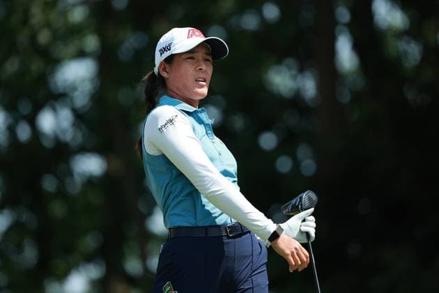 Meijer LPGA, Golf Damen Classic BELMONT, MICHIGAN-JUNE 14: Celine Boutier of France plays her tee shot on the 10th hole during the third round of the Meijer LPGA Classic for Simply Give golf tournament at Blythefield Country Club in Belmont, MI, USA Saturday, June 14, 2025. Belmont Michigan United States  Copyright: xJorgexLemusx originalFilename:lemus-meijerlp250614_nptye.jpg
