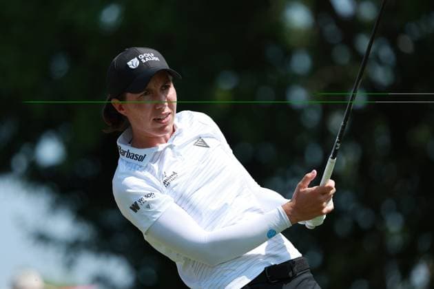 Meijer LPGA, Golf Damen Classic BELMONT, MICHIGAN-JUNE 14: Carlota Ciganda of Spain plays her tee shot on the 10th hole during the third round of the Meijer LPGA Classic for Simply Give golf tournament at Blythefield Country Club in Belmont, MI, USA Saturday, June 14, 2025. Belmont Michigan United States  Copyright: xJorgexLemusx originalFilename:lemus-meijerlp250614_npqFA.jpg