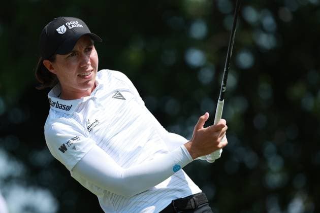 Meijer LPGA, Golf Damen Classic BELMONT, MICHIGAN-JUNE 14: Carlota Ciganda of Spain plays her tee shot on the 10th hole during the third round of the Meijer LPGA Classic for Simply Give golf tournament at Blythefield Country Club in Belmont, MI, USA Saturday, June 14, 2025. Belmont Michigan United States  Copyright: xJorgexLemusx originalFilename:lemus-meijerlp250614_npWQt.jpg