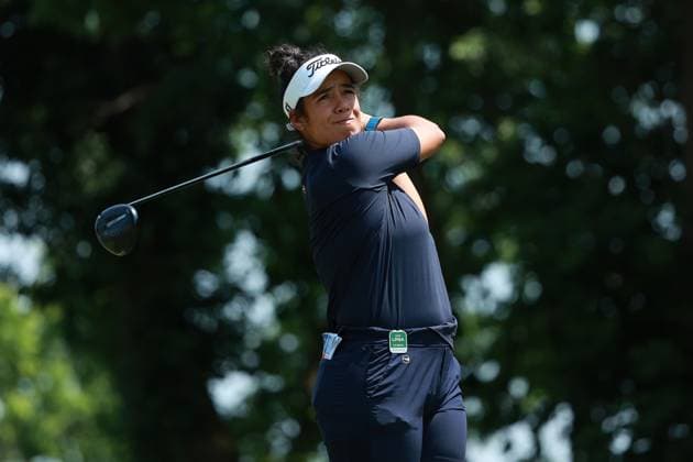 Meijer LPGA, Golf Damen Classic BELMONT, MICHIGAN-JUNE 14: Sofia Garcia of Paraguay plays her tee shot on the 10th hole during the third round of the Meijer LPGA Classic for Simply Give golf tournament at Blythefield Country Club in Belmont, MI, USA Saturday, June 14, 2025. Belmont Michigan United States  Copyright: xJorgexLemusx originalFilename:lemus-meijerlp250614_npSSM.jpg