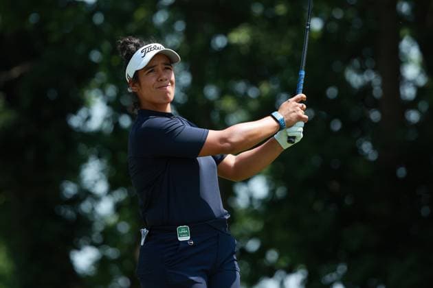 Meijer LPGA, Golf Damen Classic BELMONT, MICHIGAN-JUNE 14: Sofia Garcia of Paraguay plays her tee shot on the 10th hole during the third round of the Meijer LPGA Classic for Simply Give golf tournament at Blythefield Country Club in Belmont, MI, USA Saturday, June 14, 2025. Belmont Michigan United States  Copyright: xJorgexLemusx originalFilename:lemus-meijerlp250614_npaNQ.jpg