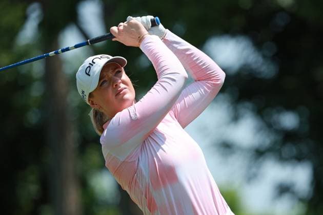 Meijer LPGA, Golf Damen Classic BELMONT, MICHIGAN-JUNE 14: Cassie Porter of Australia plays her tee shot on the 10th hole during the third round of the Meijer LPGA Classic for Simply Give golf tournament at Blythefield Country Club in Belmont, MI, USA Saturday, June 14, 2025. Belmont Michigan United States  Copyright: xJorgexLemusx originalFilename:lemus-meijerlp250614_npLeM.jpg
